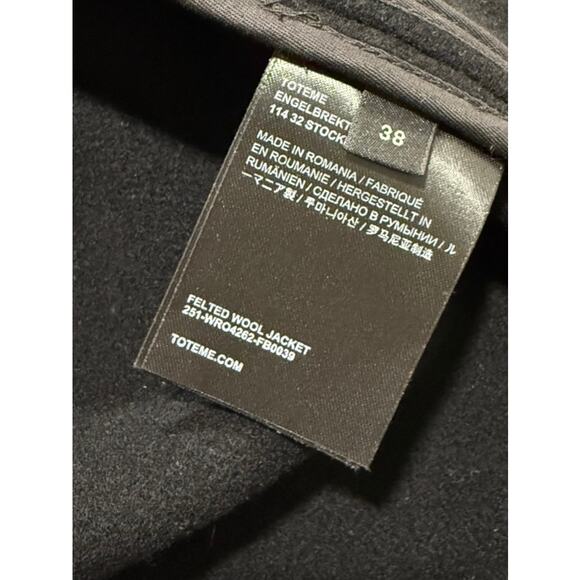 Toteme Felted Wool Zip Up Jacket Black 38 Medium Black - Picture 5 of 8